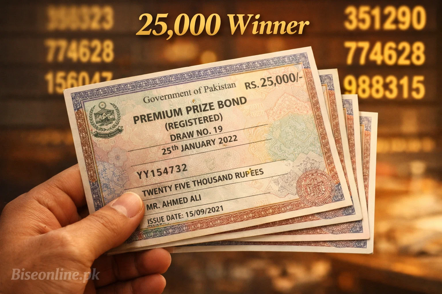 Pakistan Rs25000 premium prize bond result